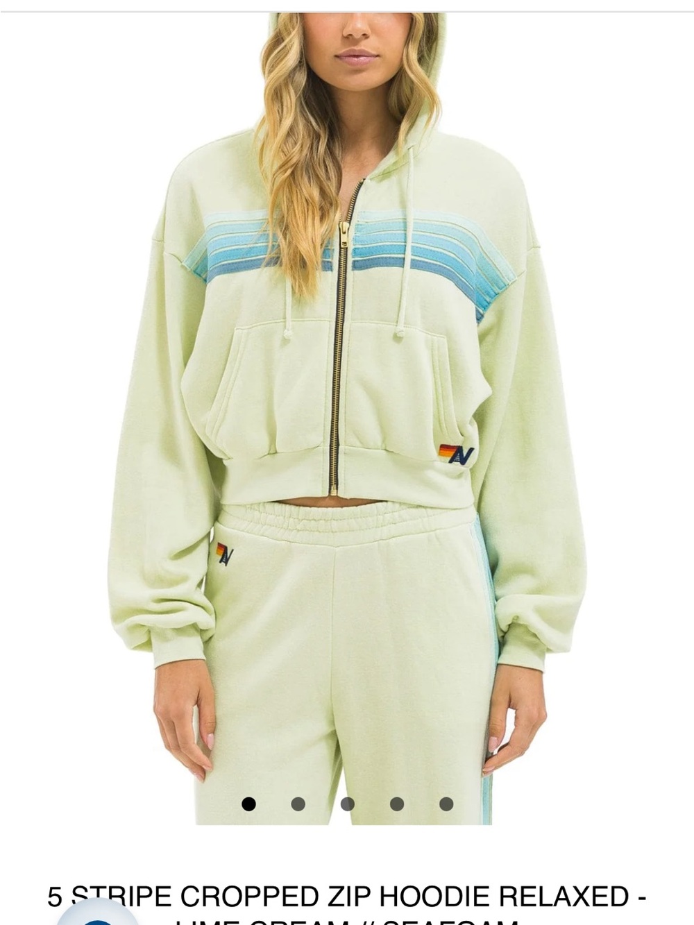 Aviator Nation Womens Light Green Zip Hoodie with Blue Stripes and pants